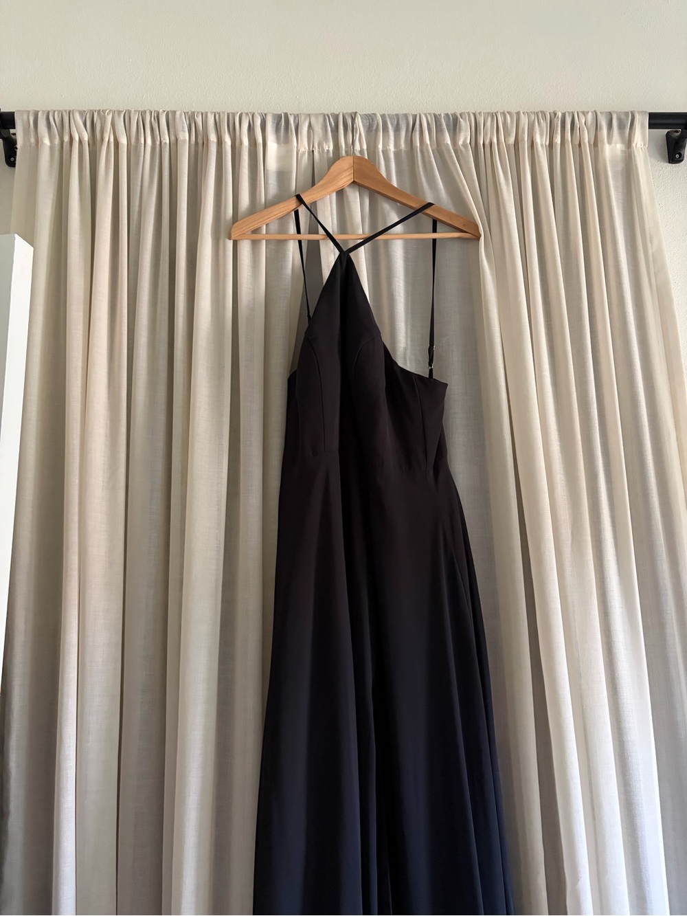 Azazie Black Strappy Halter Maxi Dress w Side Slit